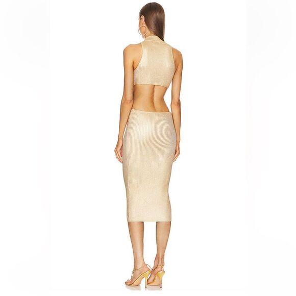 MICHAEL COSTELLO x REVOLVE Calista Midi Dress Summer Gold Champagne Sz Small - Picture 4 of 12